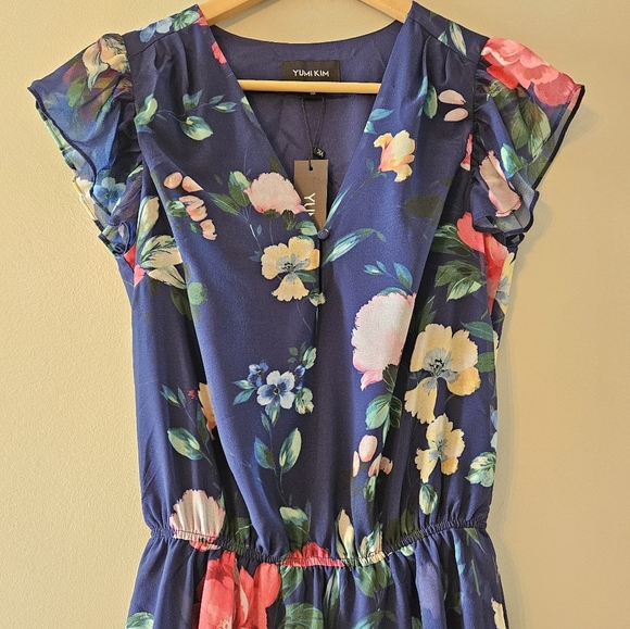 NWT Yumi Kim Chelsea Elastic Waist Plaid Floral Print Short Sleeve Mini Dress M. - Picture 4 of 16